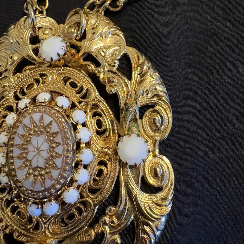 Vintage Hobe Double Strands Gold Tone Bohemian Statement Beaded Chain Necklace - Picture 7 of 9